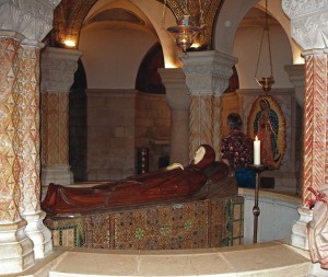 Mary lying asleep in death in the Church of Dormition, Jerusalem