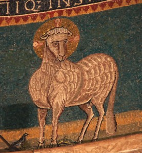The Mystic Lamb in the apse mosaic of St Clemente, Rome