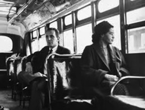 Rosa Parks in a bus in Montgomery Alabama 1956