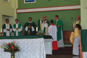 Handover Day Mass with Archbishop Del Prette, departing Marists & new PP Marco Noguera on his left