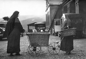 The Sisters with their  iconic ‘begging pram’ were a regular sight on the cobbled streets of Wellington for many years