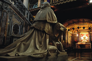 Statue of a Pope before the Relinquary of the Crib