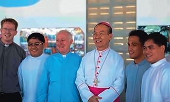 Frs. Frank Bird and Pat Devlin with the Marist Community and Bishop Joseph, Ranong Thailand