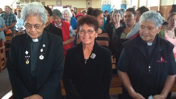 From left to right Mini Pouwhare, Libya Heke, and Polly Tamepo are the Anglican ministers who joined the congregation for the occasion.