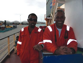 patia Laveta and Joseph Salele, from Fiji, crew members of the Capitaine Cook