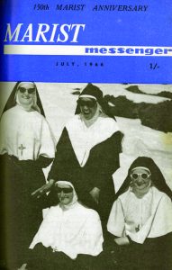 Marist Sisters in the snow on Ruapehu, Srs Aloysius and Basil (back), Mothers Geraldine and Evangelist (front), July 1966