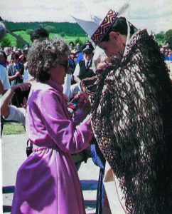 His mother, Mrs Mary Mariu, greets the new bishop